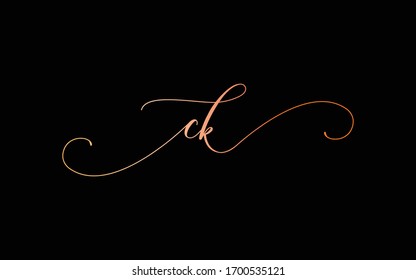 ck or c, k Lowercase Cursive Letter Initial Logo Design, Vector Template