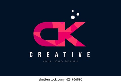 CK C K Purple Letter Logo Design with Low Poly Pink Triangles Concept