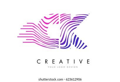 CK C K Zebra Letter Logo Design with Black and White Stripes Vector