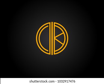 CK Circle Shape golden yellow Letter logo Design
