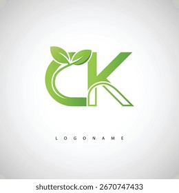 CK Green Leaf Logo - Monograma ecológico mínimo para la marca orgánica y el diseño sostenible de la identidad