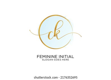 CK handwriting logo with circle template vector signature, wedding, fashion, floral and botanical with creative template.