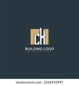 CK initial letter building logo for real estate with square design