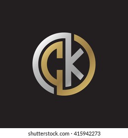 CK initial letters linked circle elegant logo golden silver black background