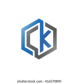 CK initial letters loop linked hexagon logo black gray blue