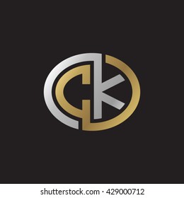 CK initial letters looping linked ellipse elegant logo golden silver black background