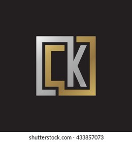 CK initial letters looping linked square elegant logo golden silver black background