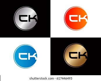 ck Initial letters rounded shape red Gold silver modern logo