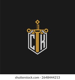 Monograma inicial de CK para imagem em estilo escudo e espada