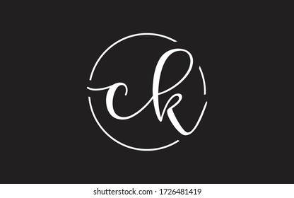 ck or kc Cursive Letter Initial Logo Design, Vector Template