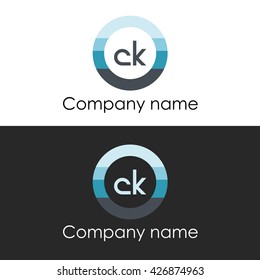 CK letter a circle shape icon logo white blue