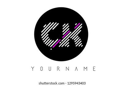 CK Letter Logo Design with White Lines and Black Circle Vector Illustration