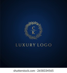 CK letter monogram luxury wedding with creative circle leaf gold