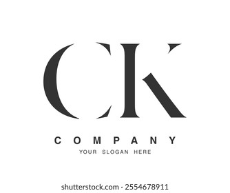 CK logo design. Initial letter c and k serif font style. Creative classic company name typography. Trendy logotype or identity. Vector illustration.