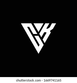 CK Logo letter monogram with triangle shape design template isolated on black background