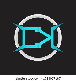 Monograma del logotipo CK con plantilla de diseño de forma circular y de cuatro ejes