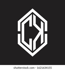 CK Logo monogram with hexagon shape and outline slice style with black and white