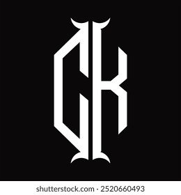 Escudo del hexágono del monograma del logotipo de CK con la Plantilla del diseño de la forma del cuerno