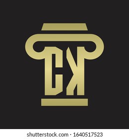 CK Logo monogram with pillar style design template with gold colors