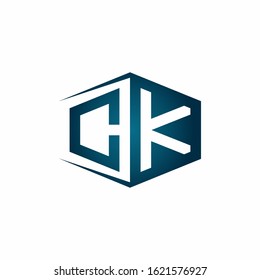 CK monogram logo with hexagon shape and negative space style ribbon design template