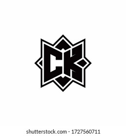 CK monogram logo with square rotate style outline design template