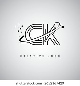 CK Orbit Monogram Logo – Futuristic Minimal Letter mark with Circular Line Art, Tech-Inspired Dots and Space Motion Concept for Modern Branding Identity