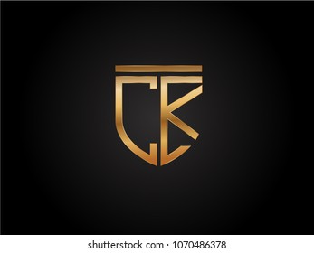 CK shield shape Letter Design in gold color