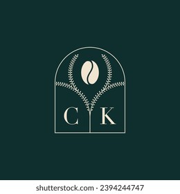 CK Diseño de logotipo único y simple combinación de letras y grano de café
