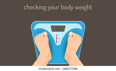 ckecking your heavy weight on machine. take care your self. body part beautiful color. vector illustration eps10