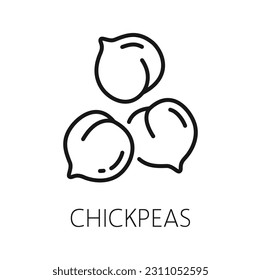 Ckickpea organic healthy food isolated outline icon. Vector chick pea superfood, bengal beans, protein snack, vegetarian peas