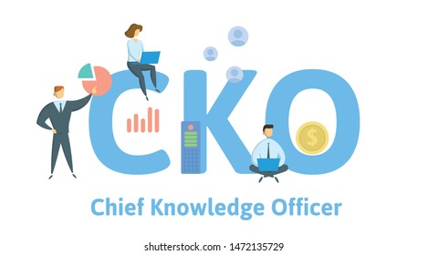 CKO, Chief Knowledge Officer. Concept with people, letters and icons. Colored flat vector illustration. Isolated on white background.
