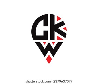 CKW letter location shape logo design. CKW letter location logo simple design.