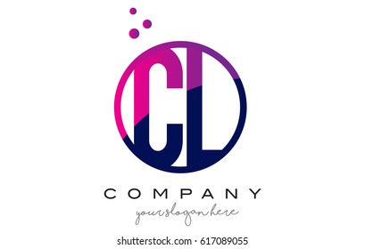 CL C L Circle Letter Logo Design with Purple Magenta Dots Bubbles Vector Illustration