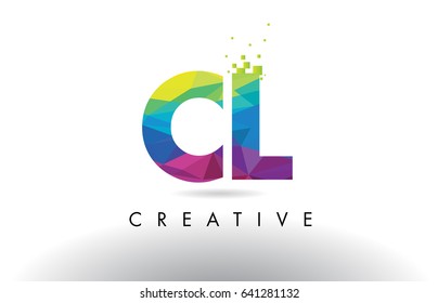 CL C L Colorful Letter Design with Creative Origami Triangles Rainbow Vector.