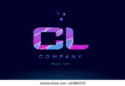 cl c l  creative color blue background pink purple magenta alphabet letter company logo vector icon