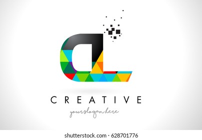 CL C L Letter Logo with Colorful Vivid Triangles Texture Design Vector Illustration.