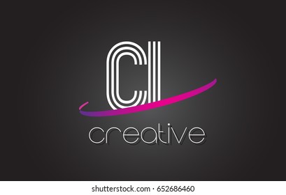 CL C L Letter Logo with Lines Design And Purple Swoosh Vector Letters Illustration.