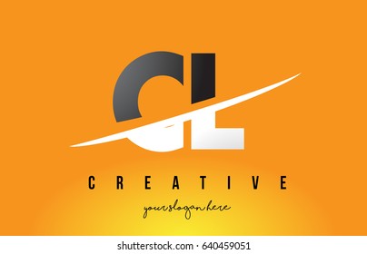 CL C L Letter Modern Logo Design with Swoosh Cutting the Middle Letters and Yellow Background.