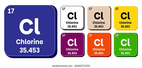 Cl, ícone do vetor de elemento Cloro, elemento da tabela periódica. Ilustração vetorial EPS 10 File. Isolado no fundo branco.