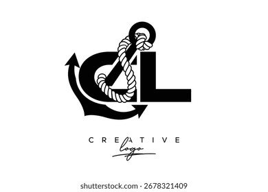 CL Creative Monogram Latter Logo con diseño de ancla y cuerda