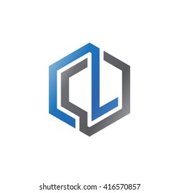 CL initial letters loop linked hexagon logo black gray blue