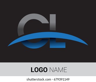 CL initial logo company name colored grey and blue swoosh design