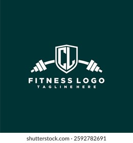 CL initial monogram for fitnes or gym logo with creative shield and barbell design