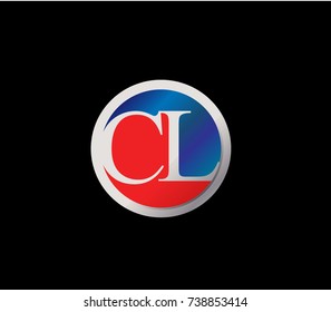 CL Letter logo Design in a circle. Blue Red and silver colored