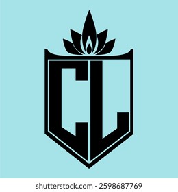 CL Logo featuring a minimalist design with a crown-like flower symbol on top, bold black elements, and a soft blue background, perfect for branding and modern visual identity.