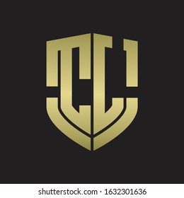 CL Logo monogram with emblem shield shape design isolated gold colors on black background