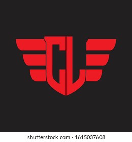 CL Logo monogram with emblem and wings element design template on red colors