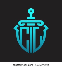 CL Logo monogram with sword and shield combination isolated blue colors gradient