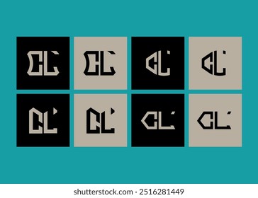 CL minimalist and classic logo set design. CL monogram polygonal and circle shape vector