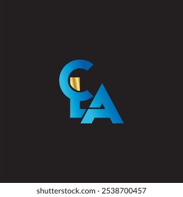 Logotipo das iniciais do CLA em gradiente azul e dourado sobre fundo preto